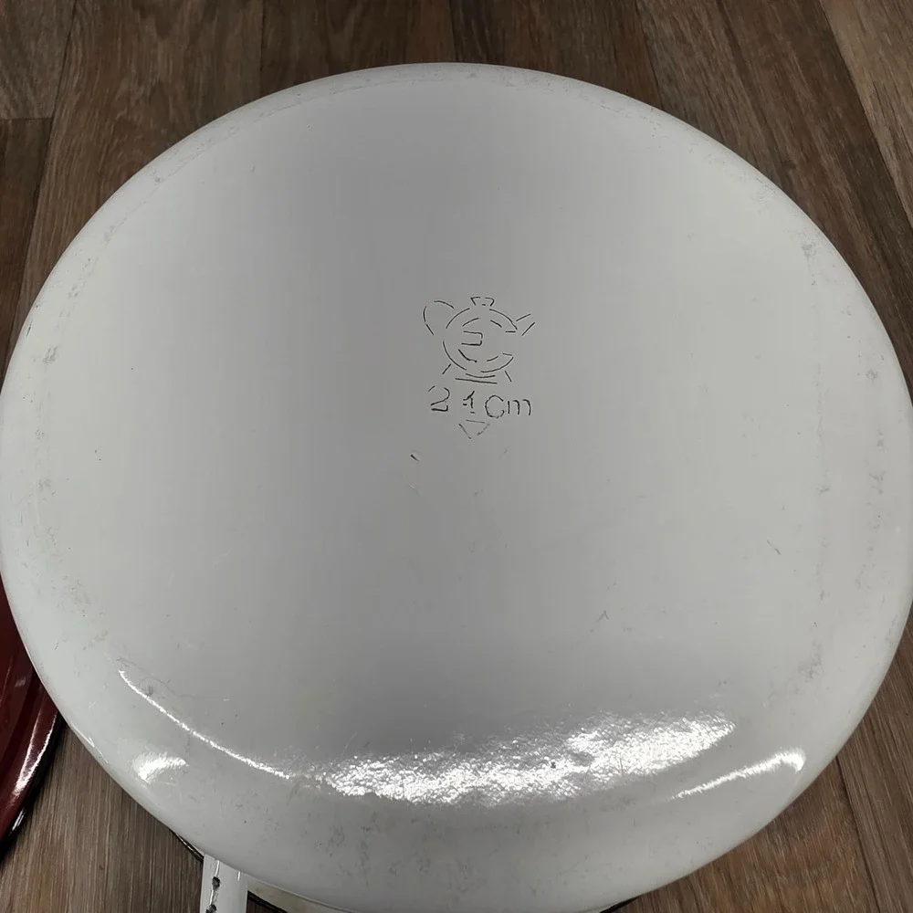 Vintage Floral Enamelware Stock Pot White Brown 24cm Retro Dutch Oven with Lid